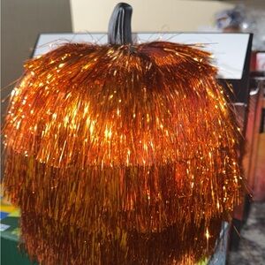 Festive Orange Tinsel Party pumpkin Decoration